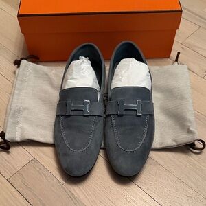 Hermes Women’s Suede Loafers - Gray blue